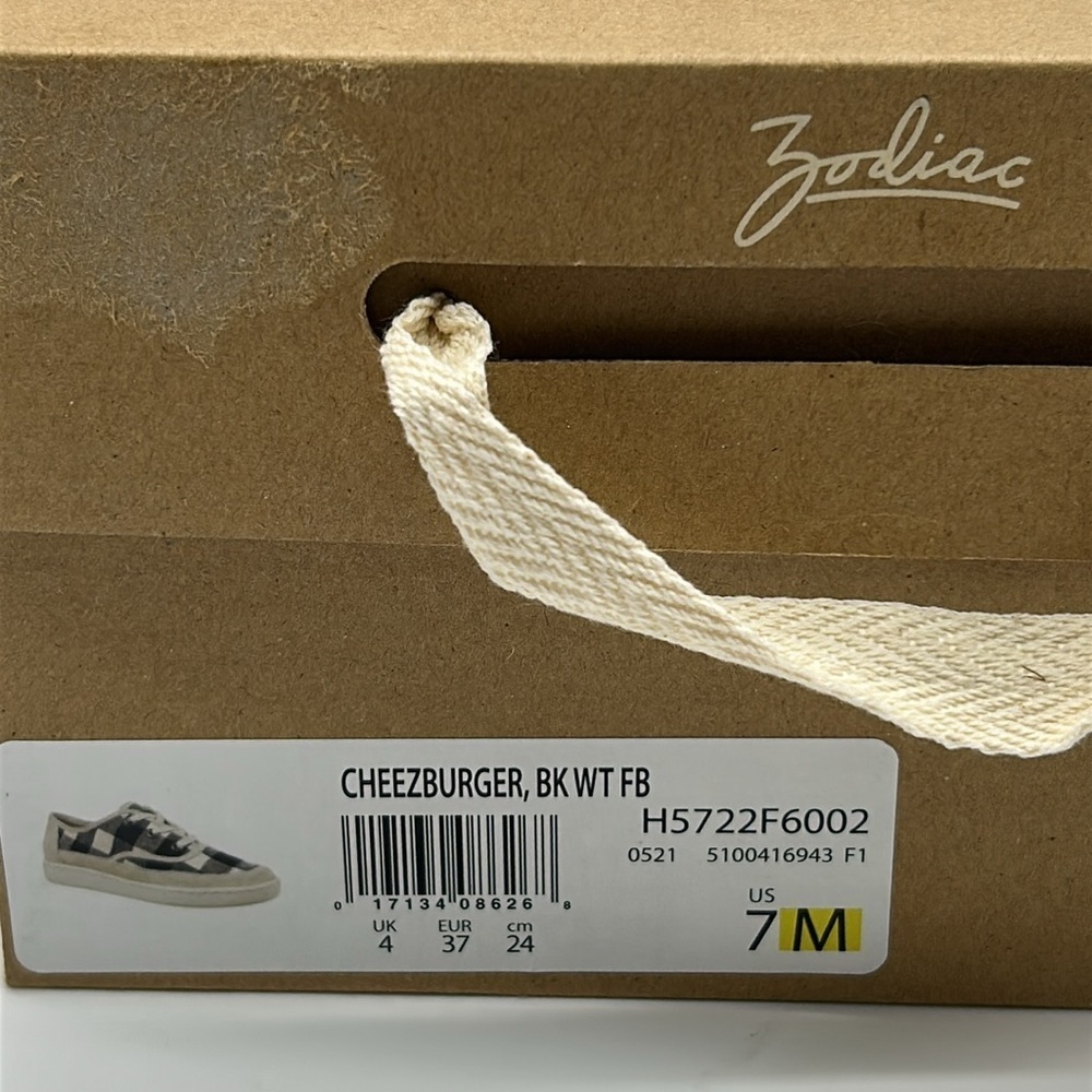 Zodiac Cheezburger Plaid Lace-Up Sneakers Women’s Size 7M Black White Tan NIB - Picture 10 of 11